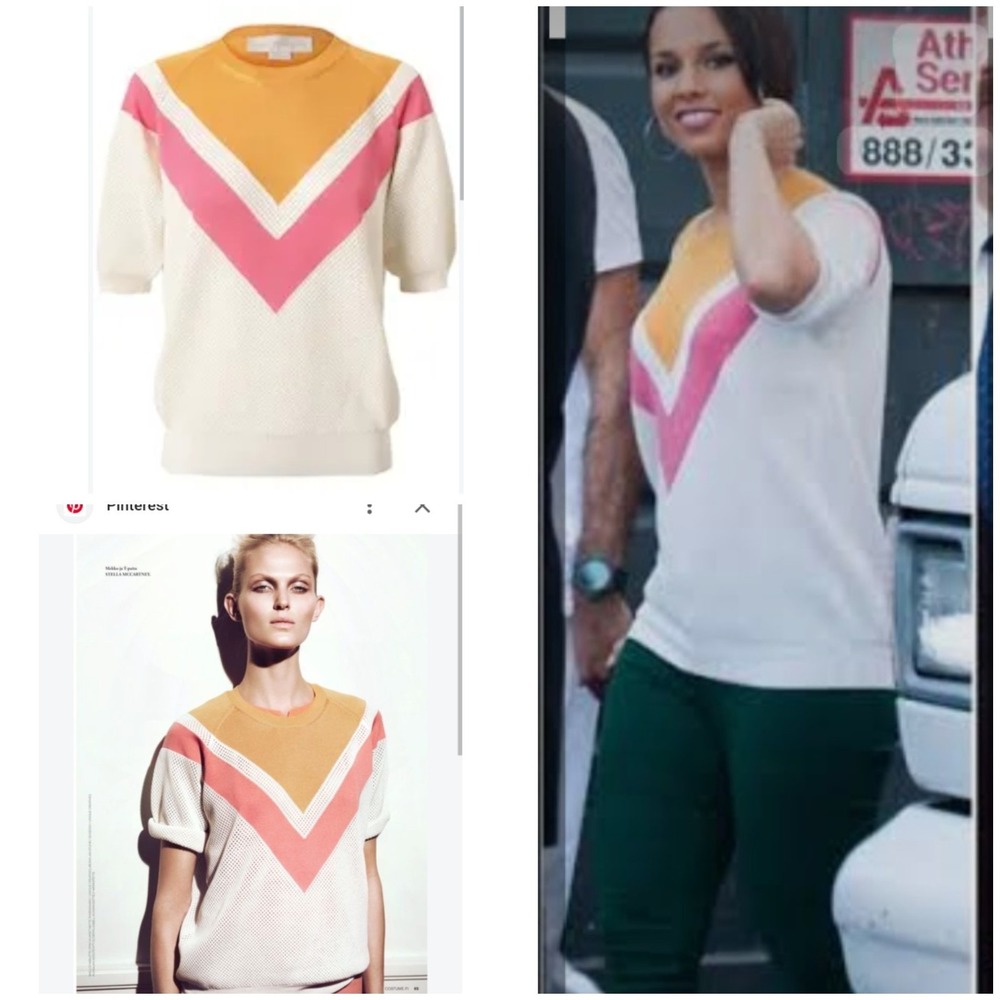STELLA MCCARTNEY CHEVRON MESH KNIT SWEATER SZ 46 CREAM RETRO SPORTY PUFF SLEEVE